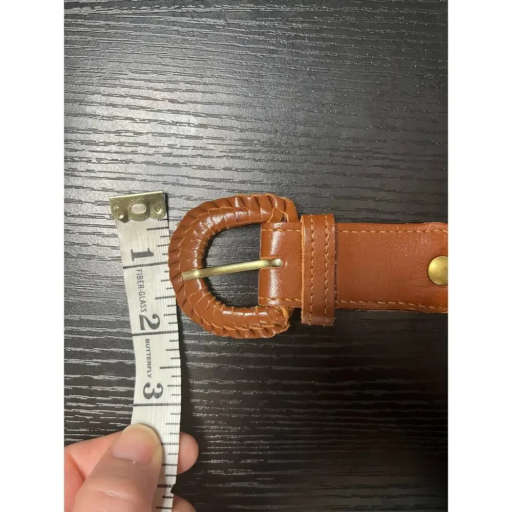 Unique Vintage Boho 90s Braided Leather Belt w/ Silver Metal Decorative Inserts